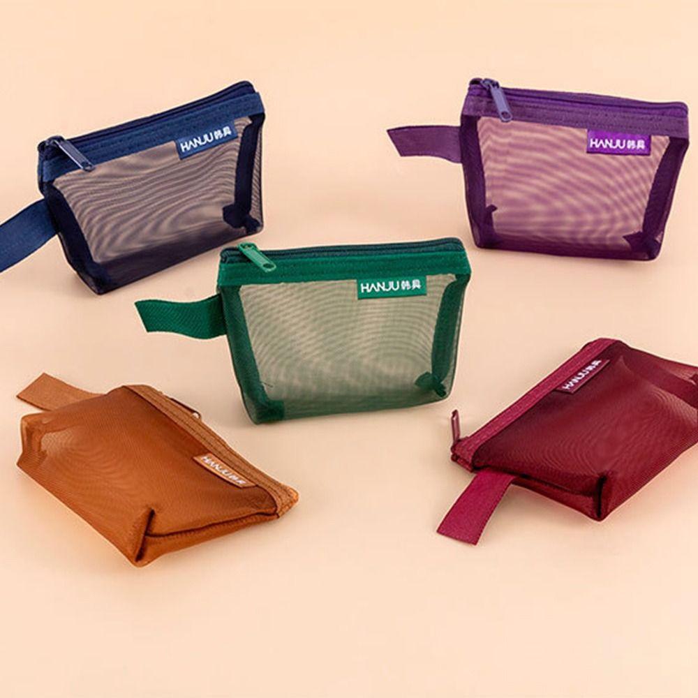 Lipstick Cosmetic Bag Clear Mesh Bag Change Storage Bag Retro Color Card Bag Mini Coin Purse Men