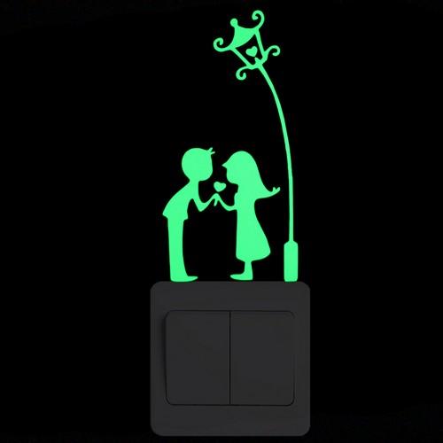 Luminous Cartoon Switch Sticker Glow in the Dark Cat Sticker Fluorescent Fairy Moon Stars Sticker Kid Room Decoration Home Decor