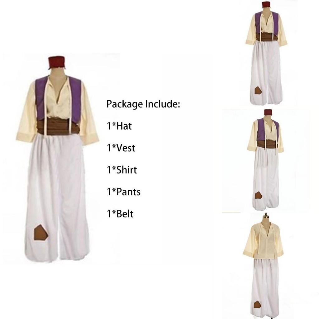 Enchanting Mens Adult Prince Aladdin Cosplay Costume Outfit With Elegant Hat