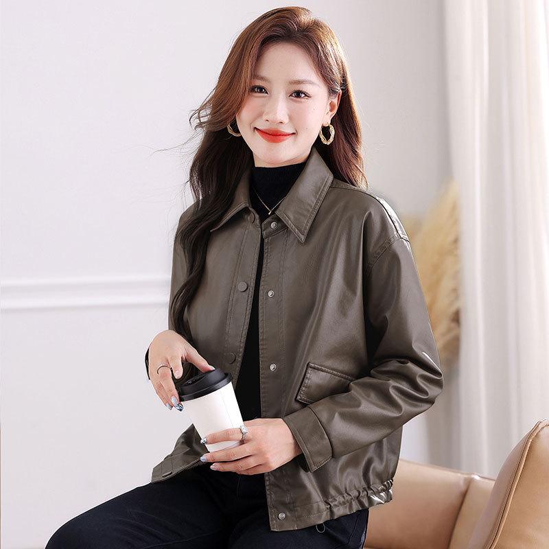 Женская облегающая мотоциклетная куртка из искусственной кожи с флисовой подкладкой, модель 2025 года — весенне-осенняя мода. 3XL