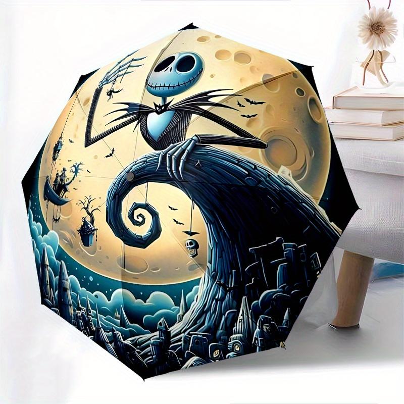1 Auto Open Jack Skellington, Full Moon Themed Colorful 8 rib Portable Umbrella for Men and Women, A Compact Commuting Companion Suitable fo