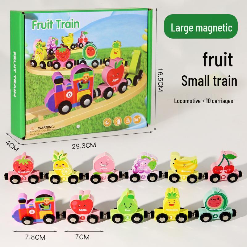 Dinosaur Wooden Magnetic Number Train - Children's Educational Pull-Along Toy with Cartoon Animal Building Blocks