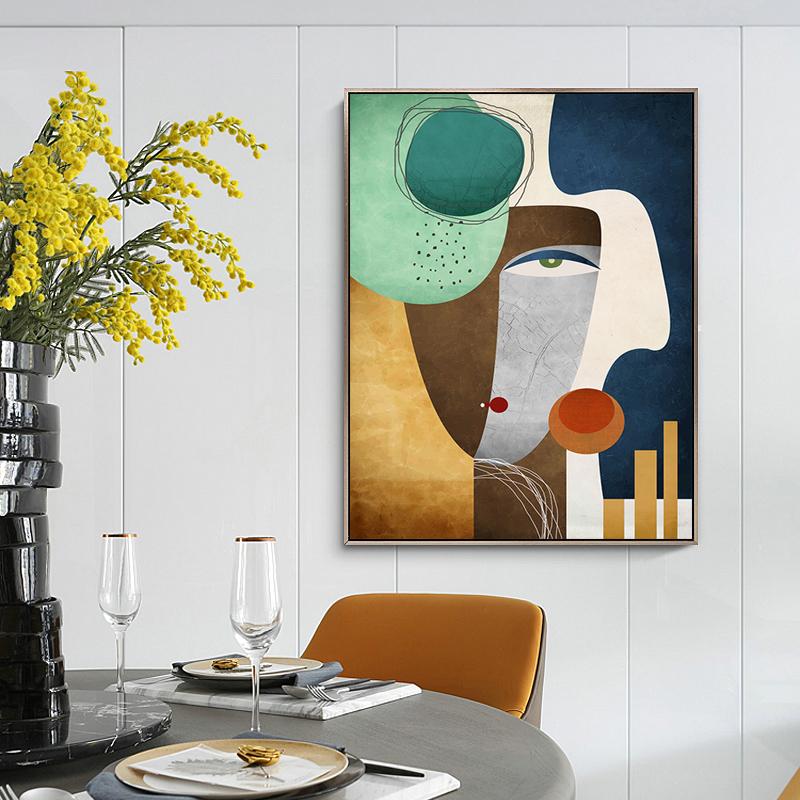 Modern Figure Abstract Geometric Canvas Painting Contemporary Art Poster Print Faces Wall Art Picture for Living Room Home Decor