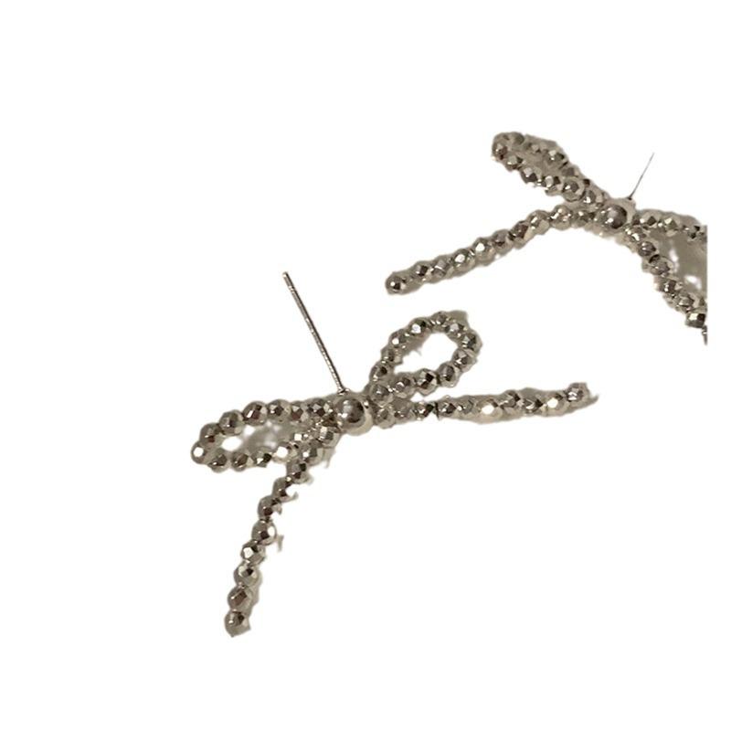Sweet Metal Beaded Bow Stud Earrings Female Niche Design Sense Personality Simple Versatile Temperament Earrings