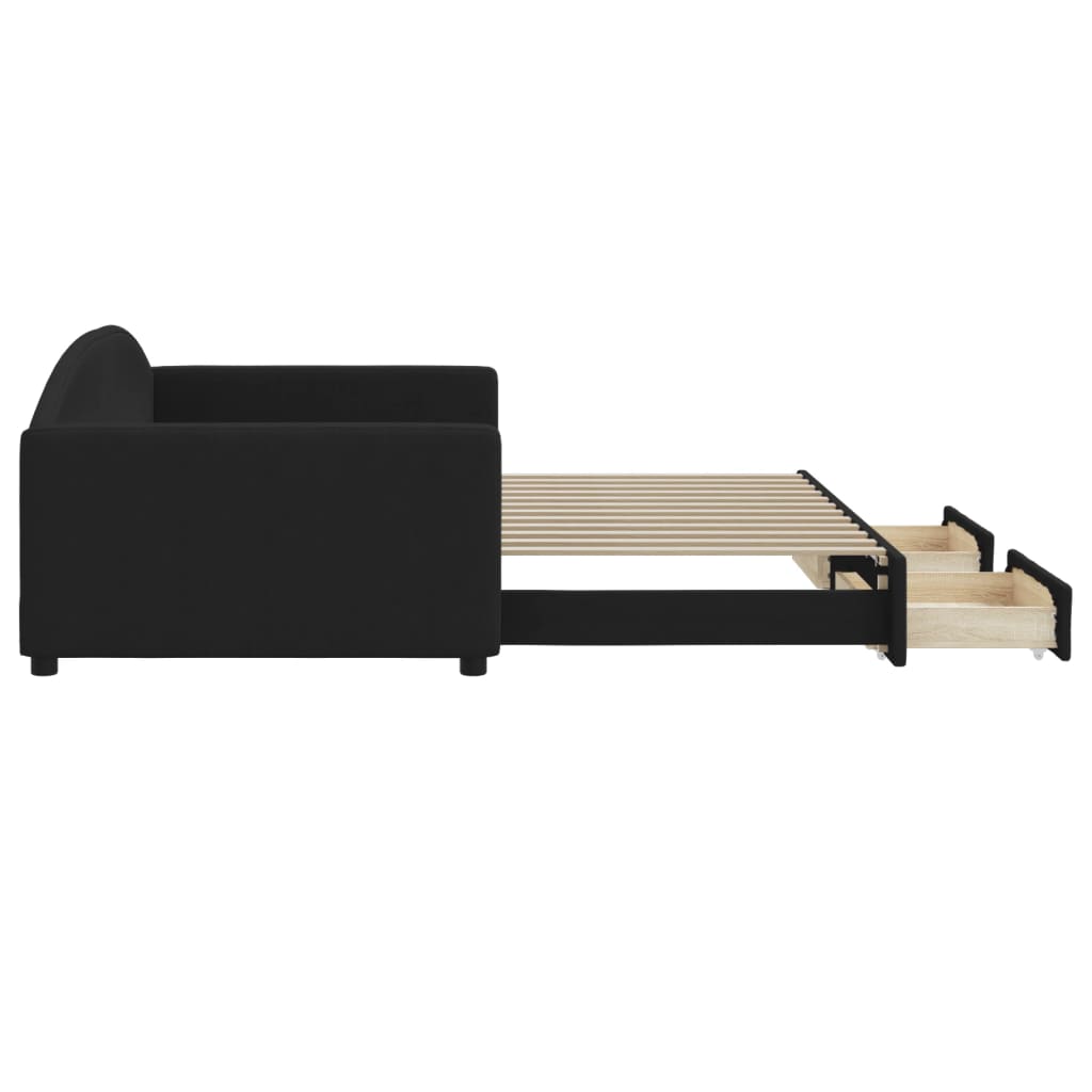 Extendable Daybed with Drawers Black 100x200 cm Fabric