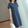 Women's Round Neck Short Sleeve Striped Midi T Shirt Dress Plus Size Casual Summer Mom A Line Dress