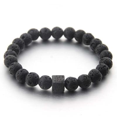 Volcanic Stone Couple Bracelet Frosted Square Pendant Beaded Bracelet for Valentine's Day Gift