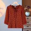Chique Rood Kant Bloemen Zevenmouwige Top voor Stijlvolle Moeders