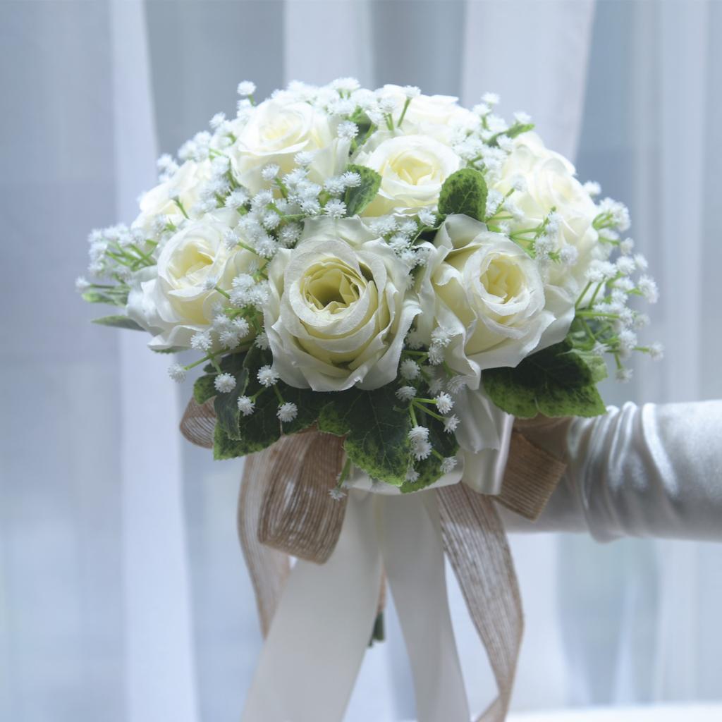 Rose Bridal Bouquet Artificial Silk Flower Eco-Friendly Ball Shape Wedding Graduation Decoration Handheld Romantic Bouquet
