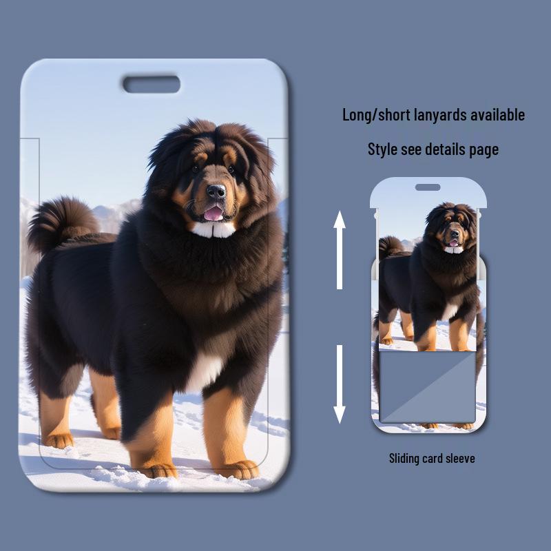 Tibetan Mastiff Plastic Sliding Cartoon ID Card Holder for Students and Work