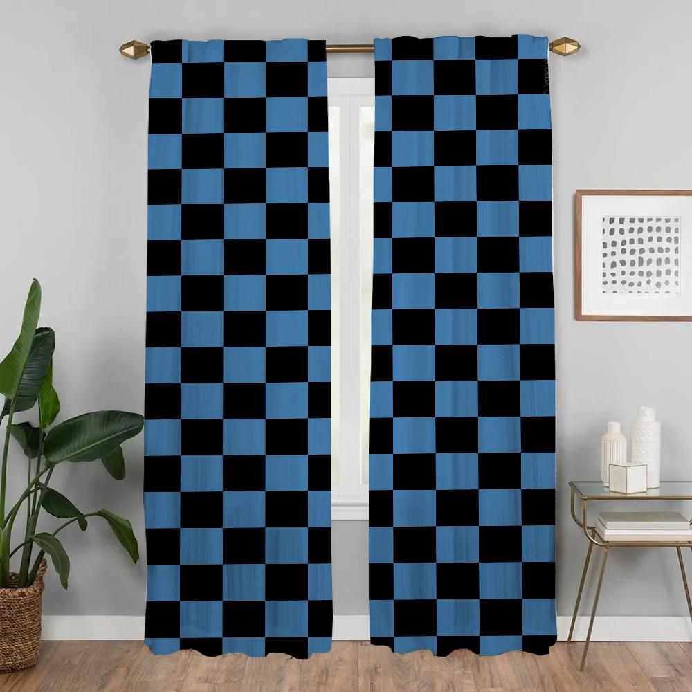 Set Of 2 Grid Halloween Decoration Living Room Curtains Camera Home Interior Partition Curtain Modern Light Blocking Made Polyester Great Window