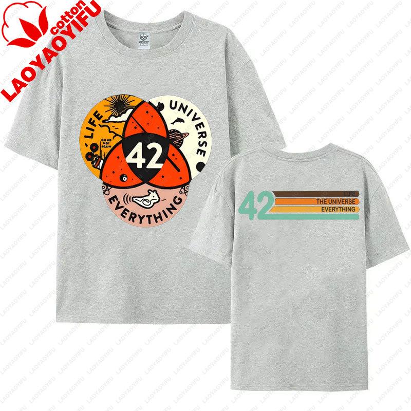 42 Life Universe Everything 2 Side Print TShirt Vintage Pyramid Hitchhikers Guide Galaxy Graphic T Shirts ShortSleeve Tees