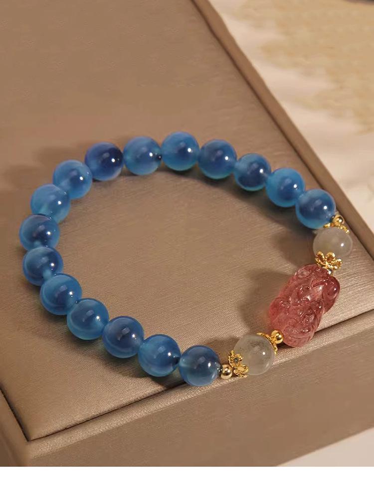 

Ethnic Heart Agate & Strawberry Crystal Pixiu Bracelet - Gift for Bestie or Classmate