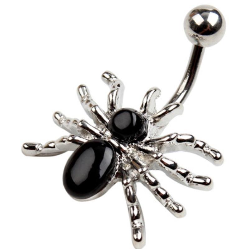 

316L Surgical Steel Spider Rhinestone Navel Ring White/Black Dangle Body Piercing Belly Button Rings чёрный
