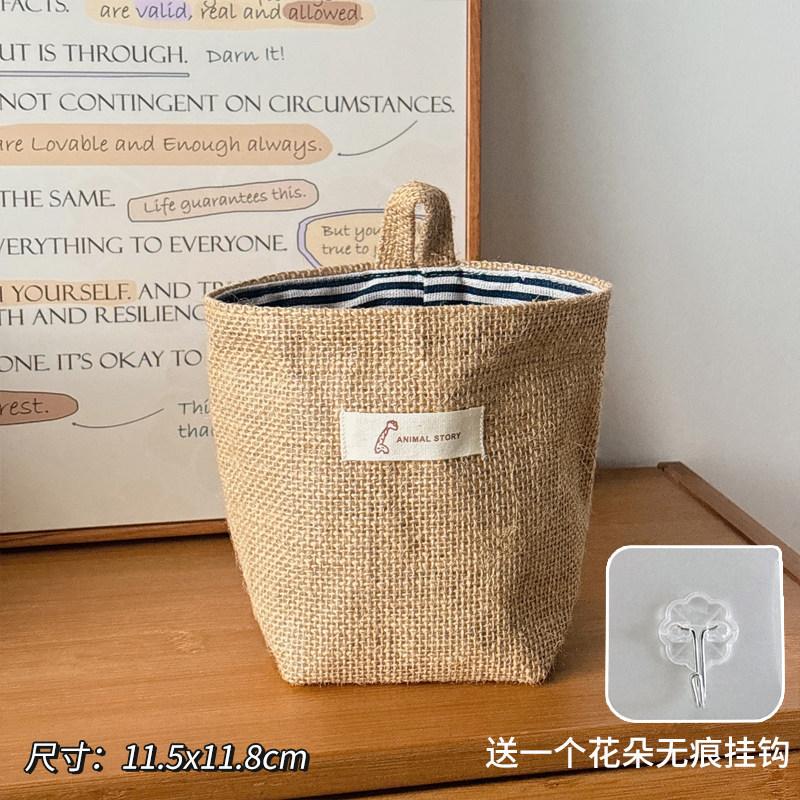 Cotton and linen fabric storage bag, desktop large-capacity storage basket, hanging storage basket on the back wall of the door, storage artifact