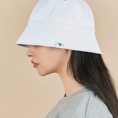 VARZAR Monogram Label Round Bucket Hat White