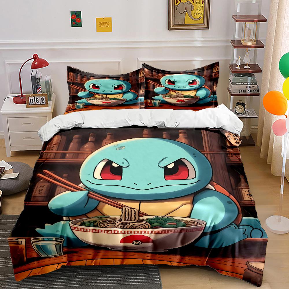 Japanese Anime Pokemon Squirtle Bedding Set Quilt 3 Pieces Duvet Cover King Queen Us Twin Size Bedclothes Kid Boy Girl Bed Decor