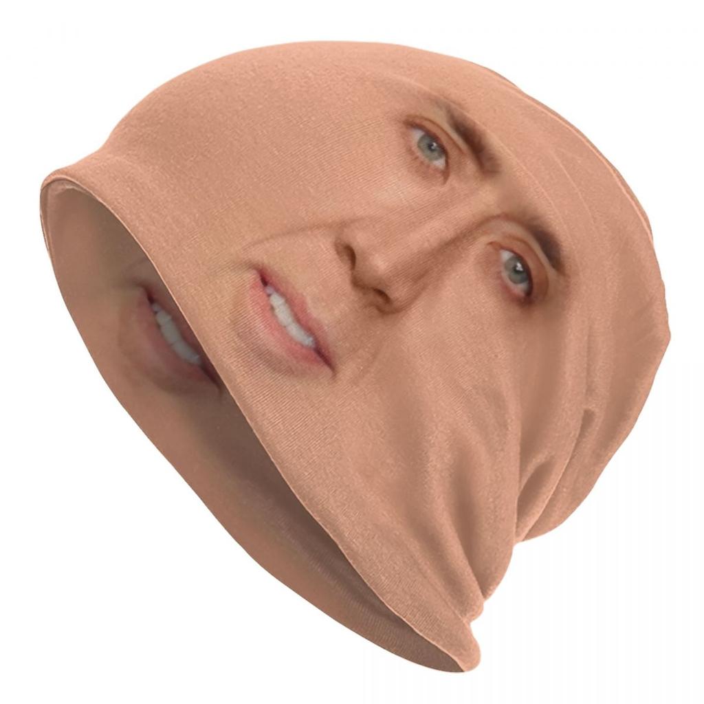 Custom Funny Nicolas Cage Meme Beanie Cap Unisex Winter Warm Bonnet Femme Knitted Hats Street Outdoor Ski Skullies Beanies Hats