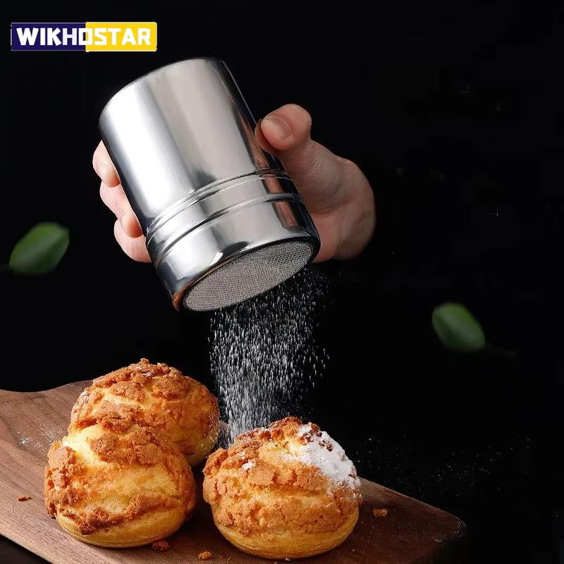 Stainless Steel Cocoa Flour Coffee Sifter Flour Sugar Icing Mesh Sifter Powder Spreading Tank for Fancy Barbecue Kitchen Supplies