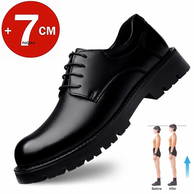 High Quality Cow Leather Platform High Heel Flat/7CM Height Increase Men Leather Shoe Oxford Dress Elevator Shoes Formal Wedding