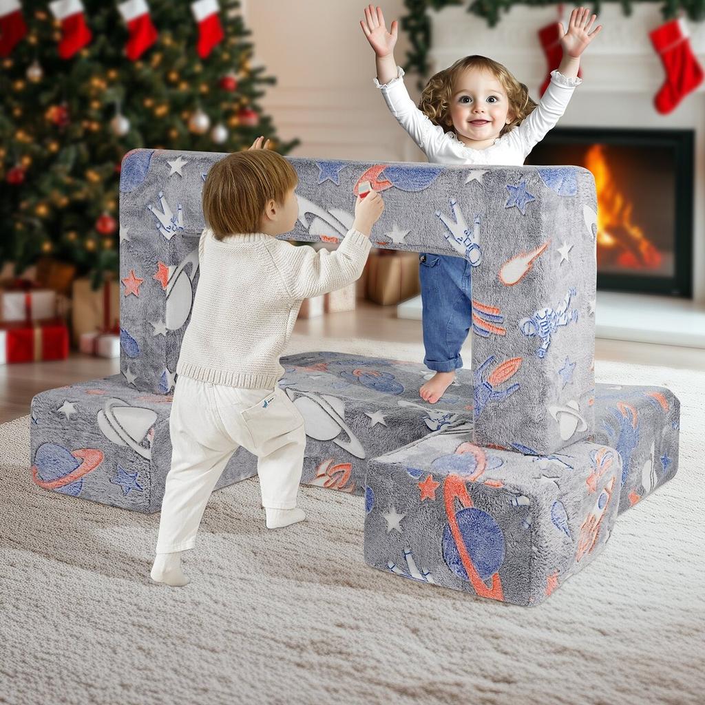 Modular Kids Play Couch 4Pcs DIY Glow In the Dark Toddler Chair Grey