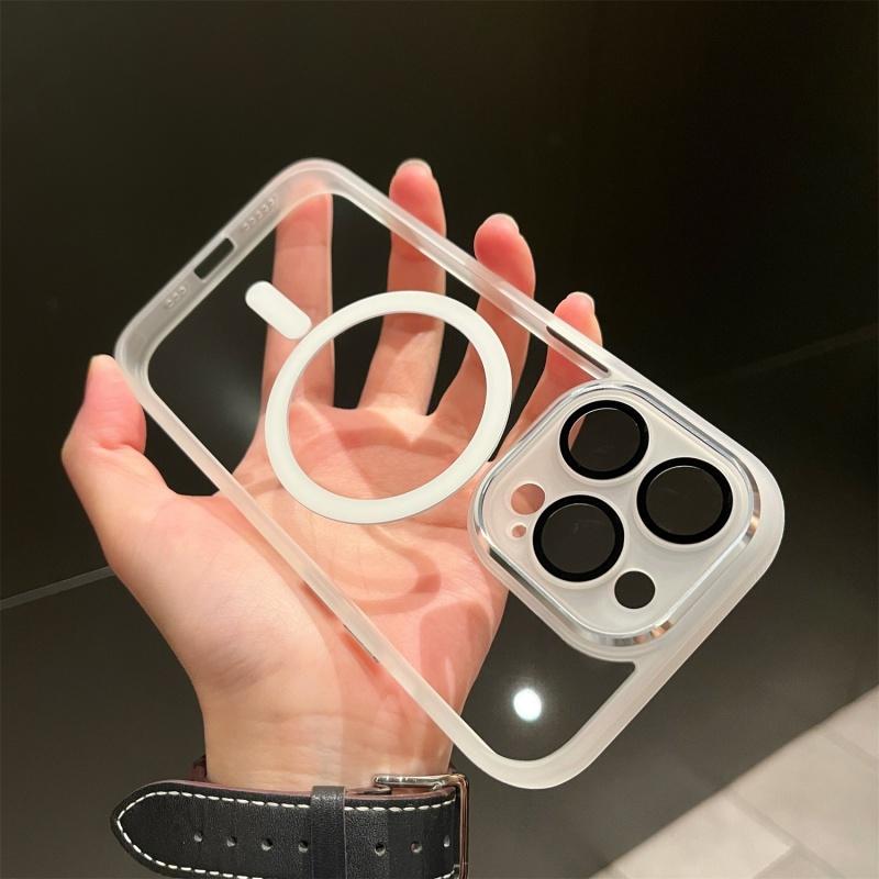 HD Transparent With Lens Protection Phone Case For iPhone 16 15 14 13 12 Pro Max Magnetic For Magsafe Wireless Charging Cover
