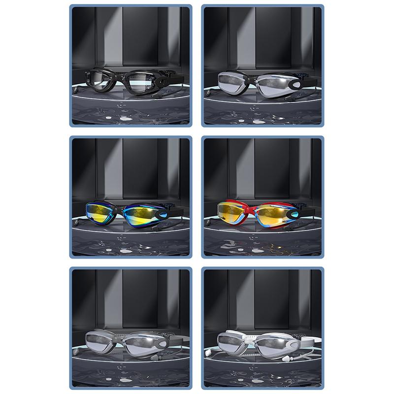 Schwimmbrille Schwimm-Ohrstöpsel Professionelle Wasserdichte Brille HD Anti-Beschlag UV Silikon Verstellbare Brille Herren Klare Brille