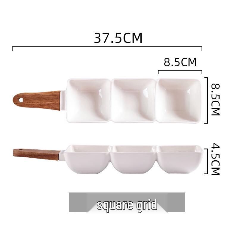 Abay Ceramic Divided Snack Plate with Wooden Handle