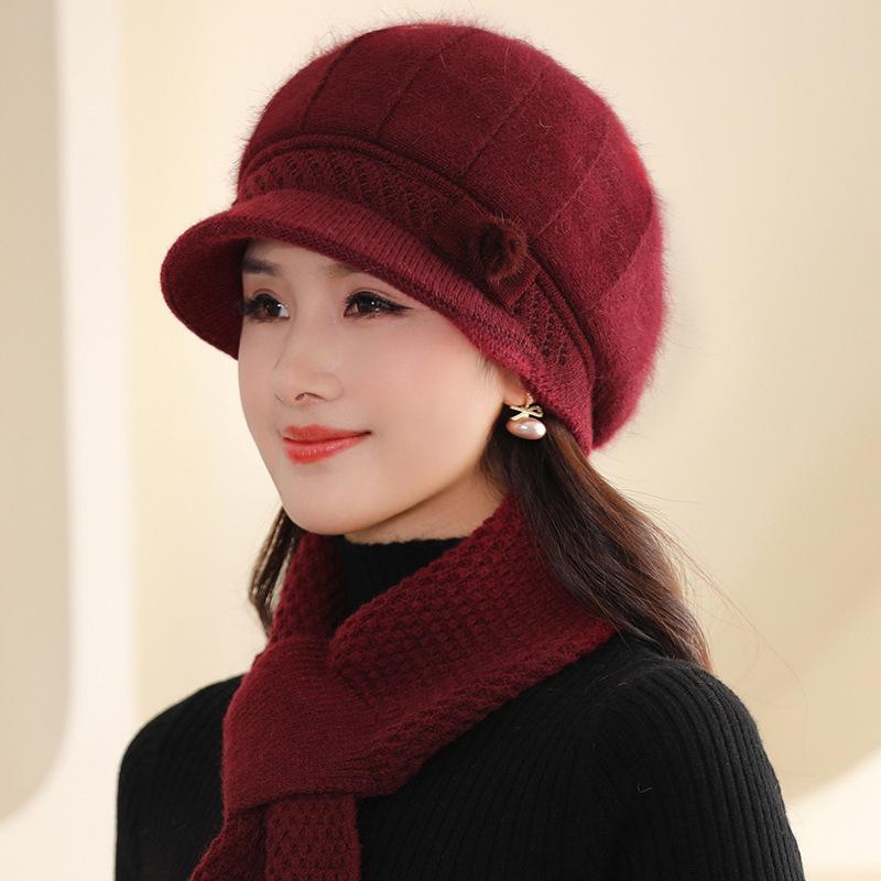 Women's Autumn/Winter Rabbit Fur Knitted Duckbill Hat for Middle-aged and Elderly
