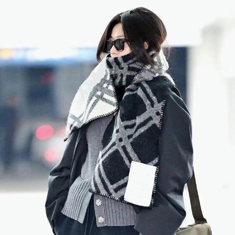 Damen Winter Gelber Karoschal Koreanischer Stil Vielseitiges Studenten-Tuch Warmer Halswärmer