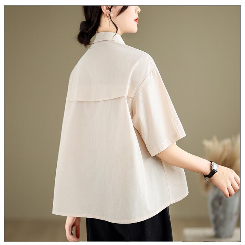 DIMANAF Summer 2026 Women Plus Size New Blouse Shirt Short Sleeve Casual Loose Lady Tops Shirts Cotton Print