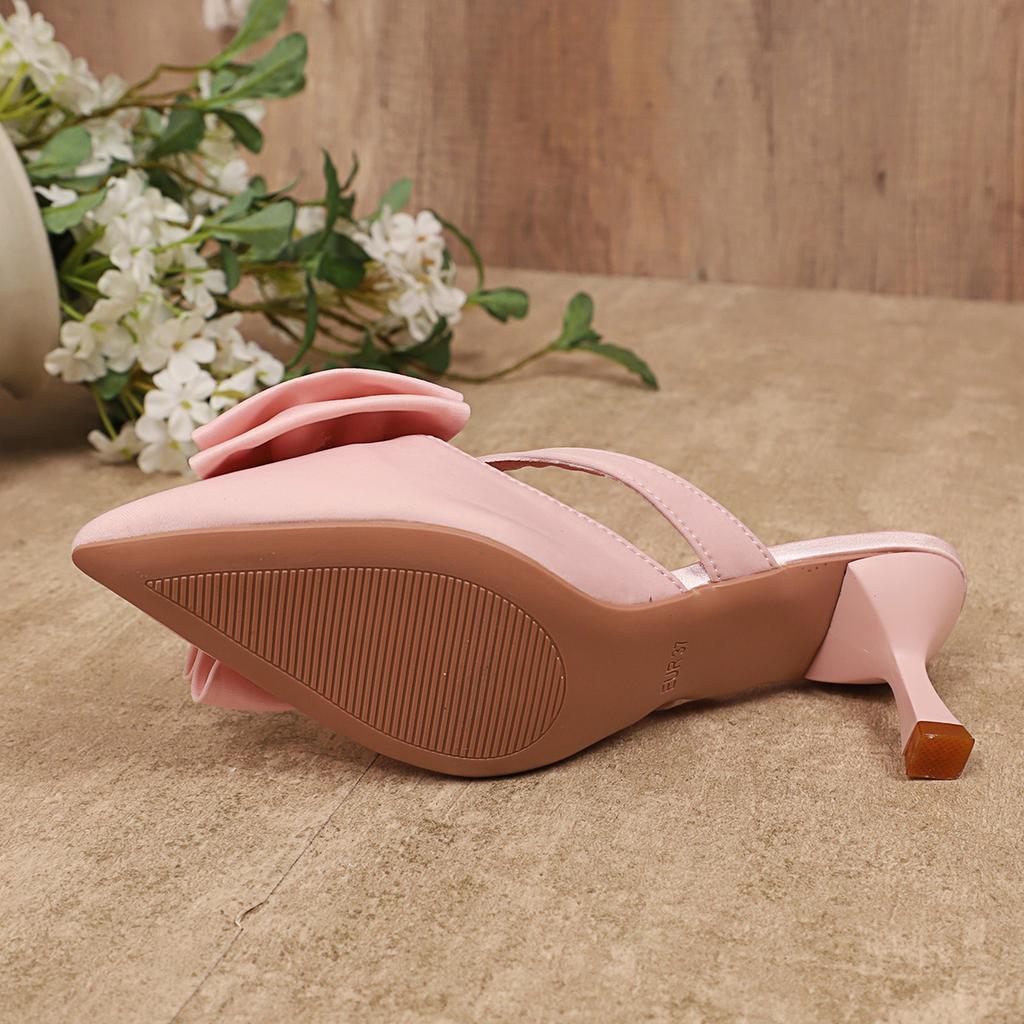 Leisure Women Slippers Slides Outside Thin High Heels Shoes Women Solid Leather Butterfly knot Platform Women Shoes Plus Size