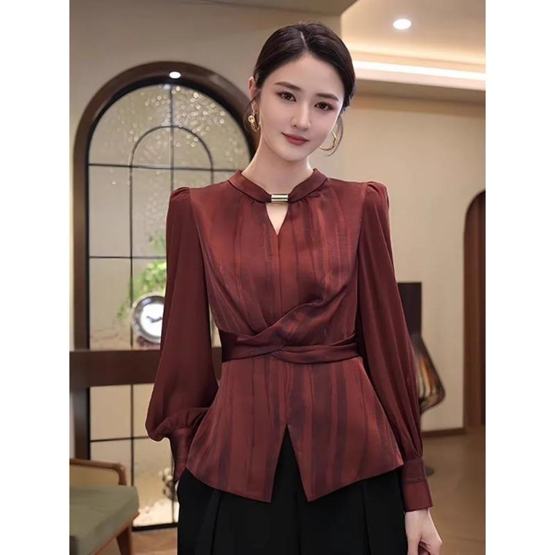 Shirts Women Spring New Light Luxury High-end Fashionable Red Tops with Design Temperament