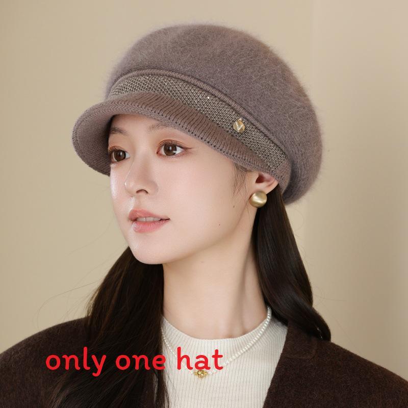 

Knit Hat For Women Winter Warm Beanie With Rabbit Wool Blend For Casual Style Khaki