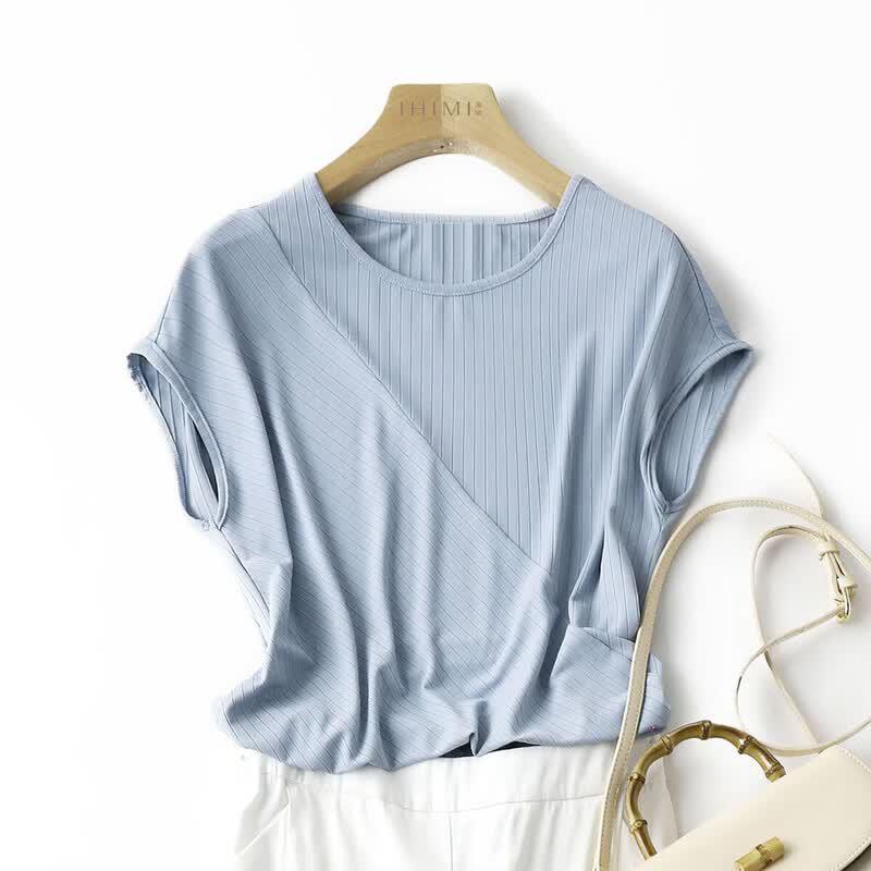 IHIMI Women s Ribbed Patchwork T-Shirt XL