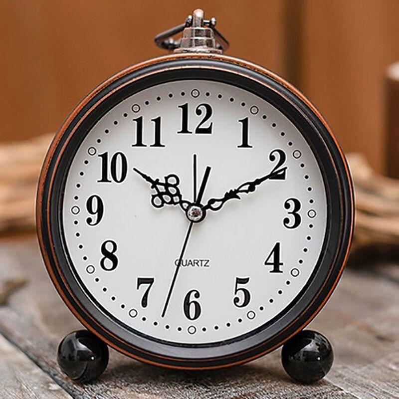 Retro Small Alarm Clock Desktop Countertop Clock Ornament Seat Clock Mute Old Man Clock Home Bedroom Clock Table Pendulum Clock