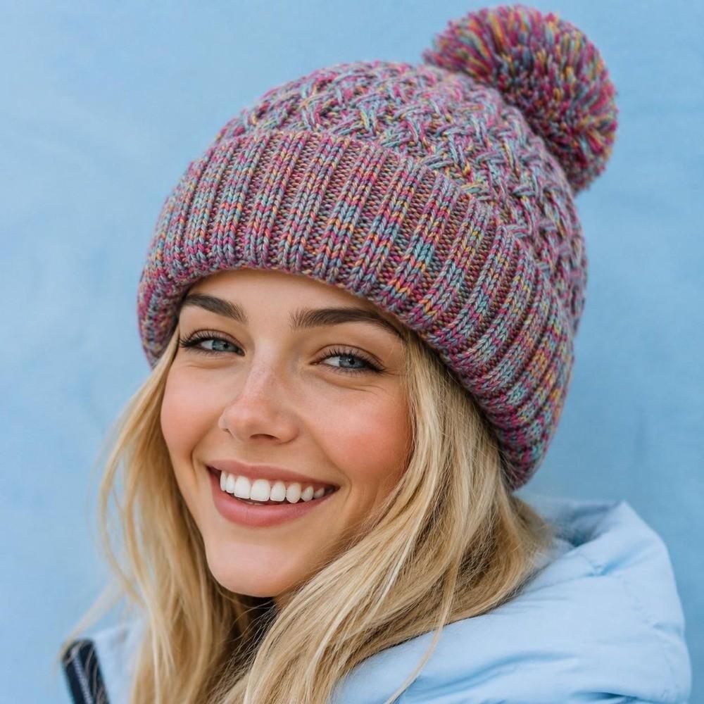 Single Layer Knit Pom Pom Beanies Colorful Winter Skull Cap Knitted Beanie Hat  Winter Season