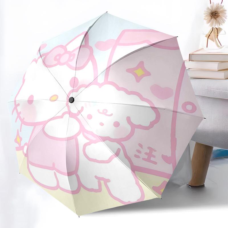 1pc Hello Kitty & My Melody Automatic Opening/Closing Umbrella - Portable Three-Fold Design with 8-Bone Iron Frame - Outdoor - Ideal Gift for Fans, Tr