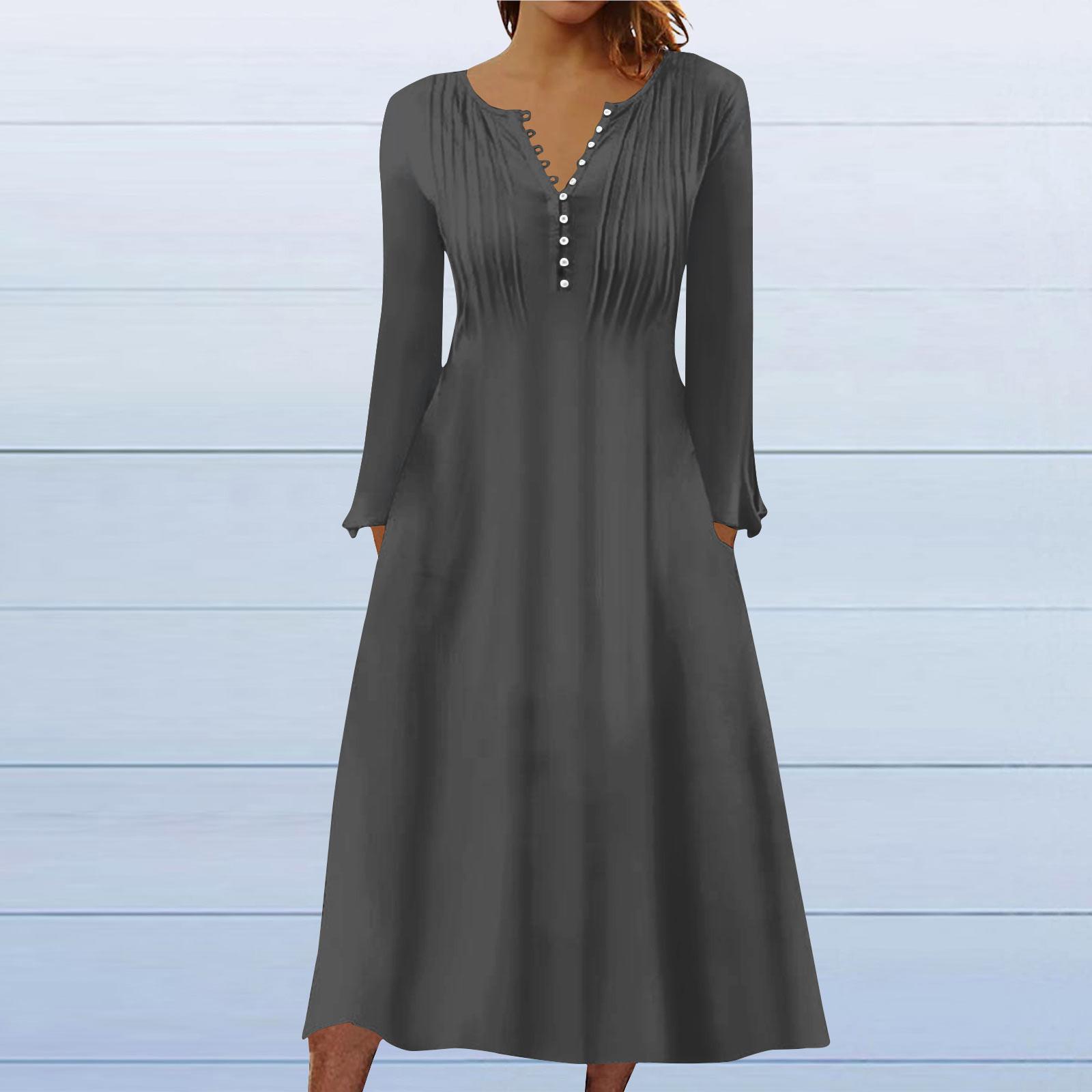 

Модное женское повседневное модное однотонное платье с карманами и v-образным вырезом, пуловер с длинными рукавами L