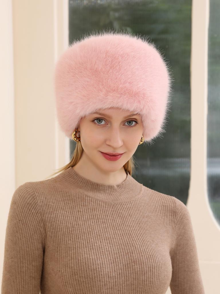 Fashion Women Bucket Hat Flat Top Fox Fur Plush Winter Hat Warm Thickened Ear Protection Windproof Outdoor Hats For Women
