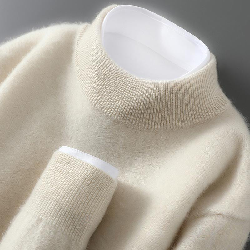 Men's 100% Pure Wool Half-High Neck Knit Pullover Sweater