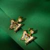 Three-Dimensional Enamel Pearl Flower & Butterfly Earrings, Court Style, Insect Series, 925 Silver Studs for Women