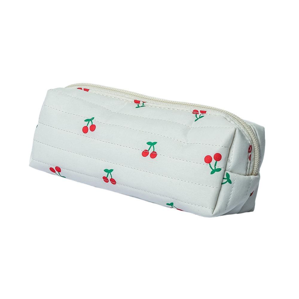 Retro Cherry Print Makeup Bag Cute Large Capacity Toiletry Bag Multifunctional Quilted Cotton Pencil Case Makeup Storage