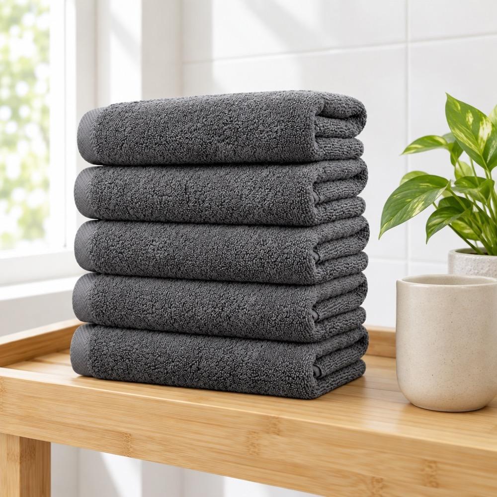 Hotel Towels 5 Pack, Songwol Towel Natural Cozy Cotton Face Towels 150g 40x80cm, Dark Grey