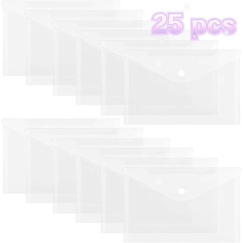 

25-Pack A5 Size Clear Polypropylene (PP) Snap Closure Envelopes, Waterproof Transparent Classic for Office Documents, Receipts