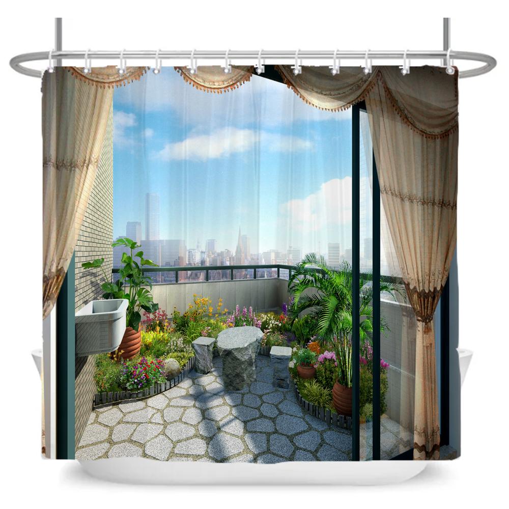 3D Forest Waterfall Landscape Bath Curtain Window Scenery Curtain Spring Nature Rainforest Shower Curtains for Bathroom Decor