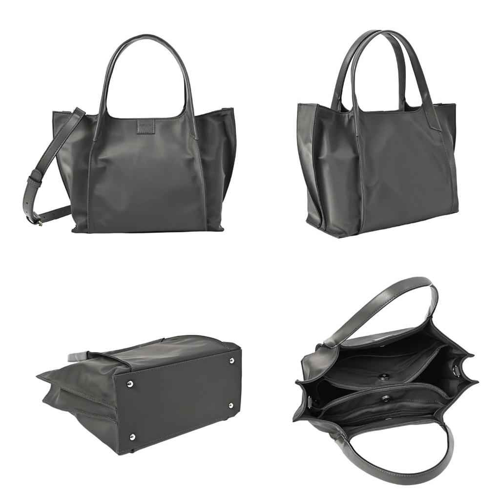 ANDSHIN Women's Lightweight Water-Repellent Nylon Handbag, 2-Way Bag, N0002 (N Gray)