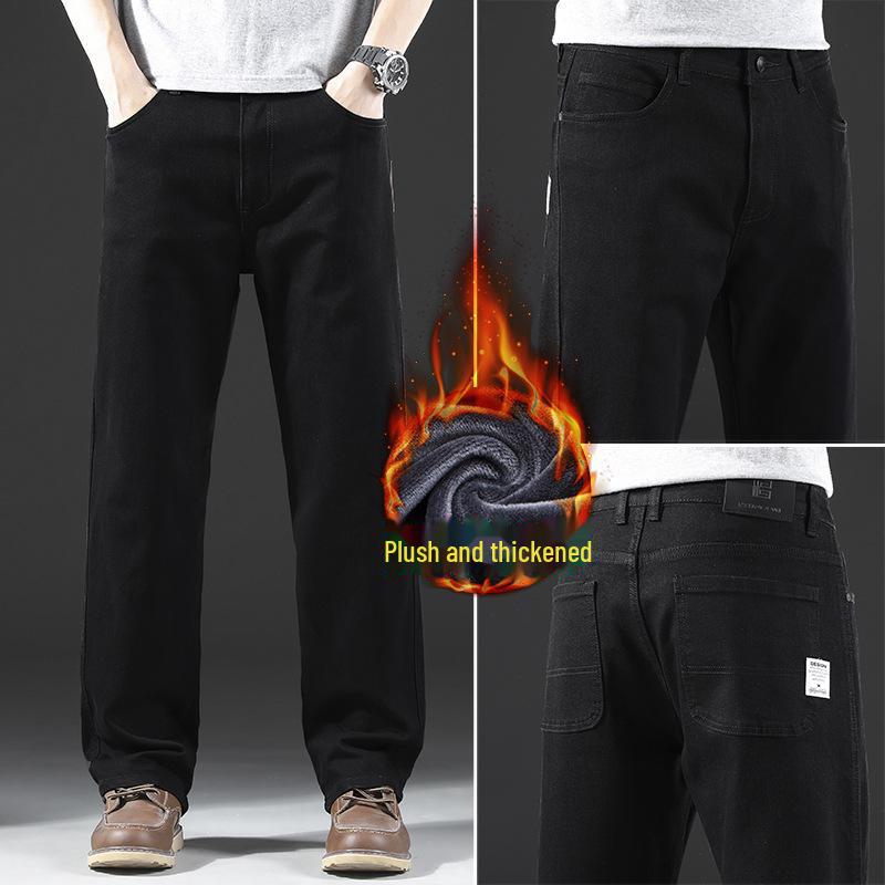 Pánské ležérní džíny s rovnými nohavicemi a elastickým pasem s velvetovou podšívkou na zimu 2023