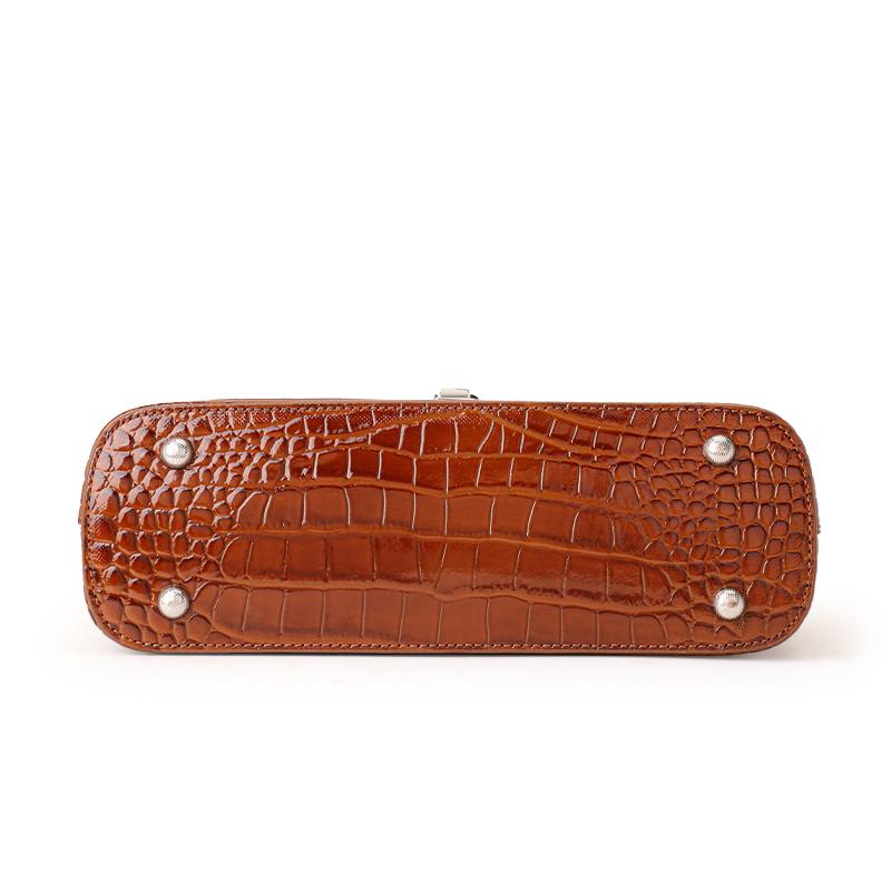 Aidrani Crocodile Pattern Brown Shoulder Bag Retro Flap Handbag with Metal Lock