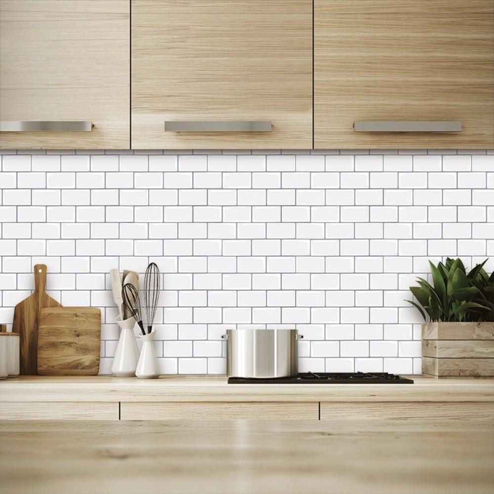 2Pcs Self-adhesive Kitchen Wallpaper Waterproof Oil-proof Bathroom Tile Stickers Thickened Solid Color Wall Decoration Sticker